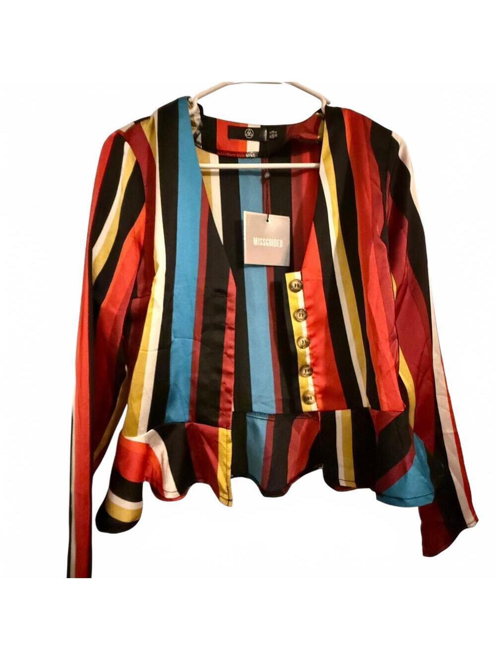 Missguided Circus Striped 80s Colorful Chic Button-down Blouse Size 6 NWT
